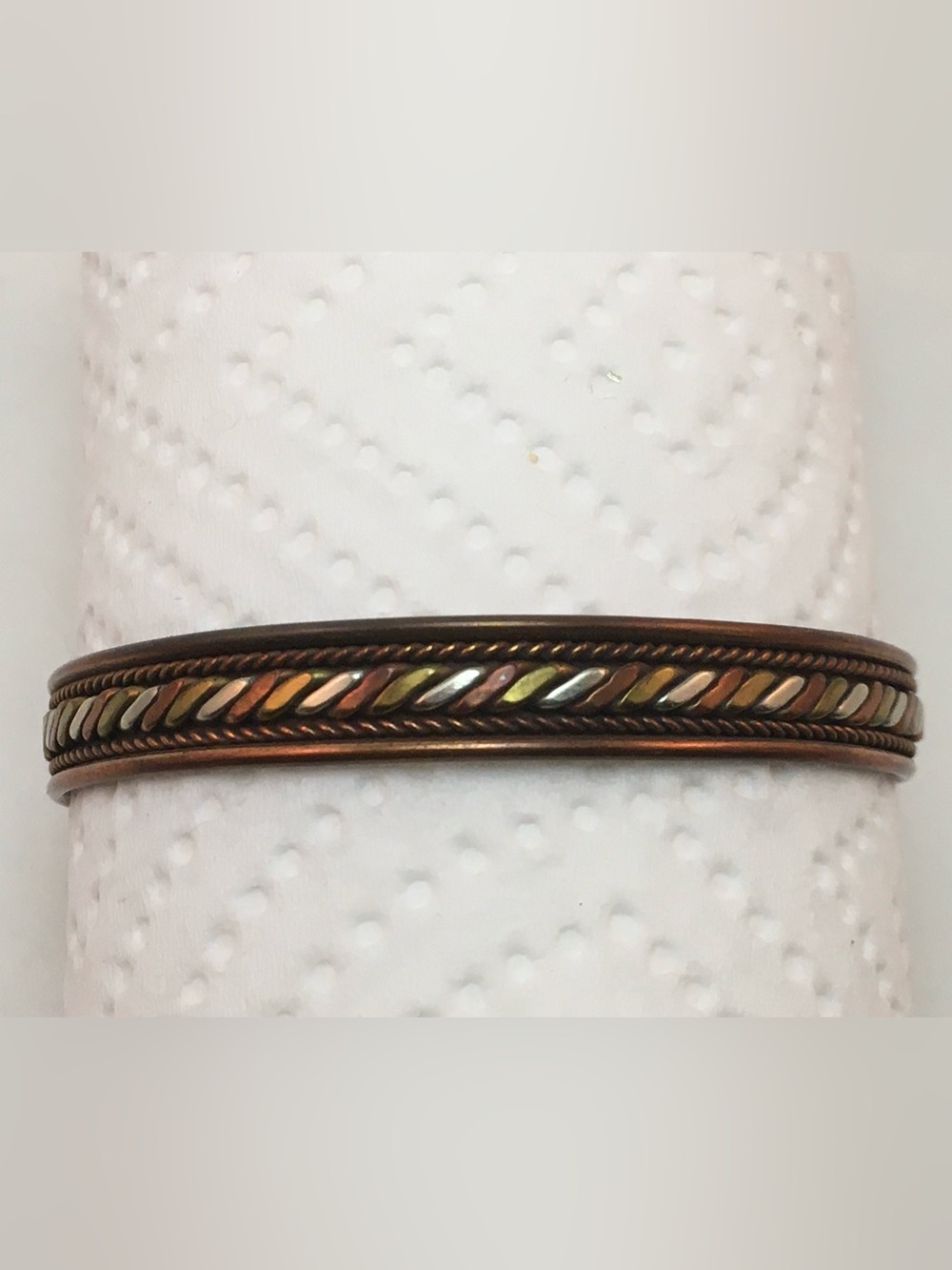 Tri-Tone Braided Metal Bangle Bracelet